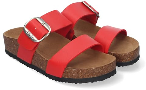 shoes&blues.es 84898 Sandalia de Mujer Planas Material Bio, Pala Fina, Comodas y Elegantes, Talon Abierto y Decorada con Hebilla, Ideales para Primavera-Verano Rojo Talla 40