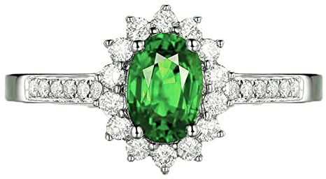 BCughia Ringe Silber Freundschaft, Damenring 925er Silber Blume mit Oval Form Grün Zirkonia Ring Größe 63 (20.1)