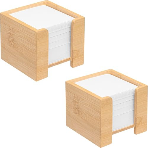 Zettelbox Bambus, nachhaltiger Zettelkasten Holz, Notizzettel Halter, 900 Blatt holzfreies Papier 70g/qm, H x B x T: 11,5 x 11,5 x 10,7 cm, natur, Sparsets von 1 bis 5 Stück erhältlich (2)