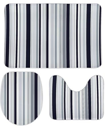 Wc Vorleger Set 3 Teilig Einfaches Schwarz Und Grau Gestreift Badezimmer Vorleger 3-Teiliges Wasserabsorbierend Badteppich-Set 3-Teilig rutschfeste Badvorleger Toilettensitz Dreiteiliges