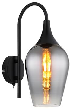 meineWunschleuchte Ausgefallene Wandleuchte mit Schalter & Lampenschirm Rauchglas, Höhe 36cm