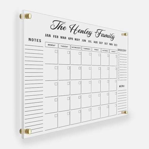 Abwischbarer Wandkalender personalisiert für Familie & Büro | Acrylglas Monatsplaner und Wochenplaner, Familienkalender mit Montagematerial, Geschenk für Mitarbeiter und Kollegen