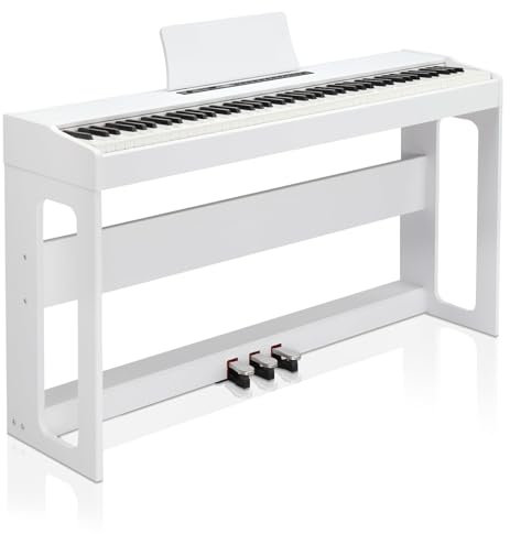 Bonnlo Digitalpiano mit 88 gewichteten Tasten, E-Piano Keyboard mit 3-Pedal-Einheit für Anfänger, Klavier mit MIDI-USB, Doppel-Bluetooth, Stereolautsprechern, 128 Töne und Rhythmen, Weiß