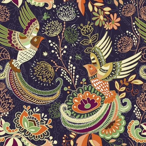 VaryPaper Retro Bird Wallpaper Self Adhesive Flower Contact Paper 44.5cmx200cm Sticky Back Plastic Floral Feature Wallpaper for Living Room Hallway Adhesive Shelf Liner Vinyl Wrap for Furniture