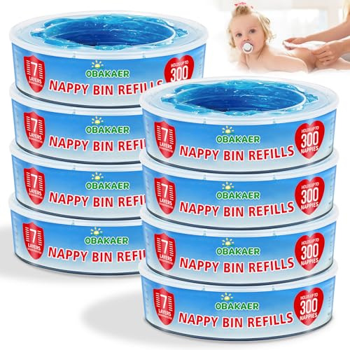8 Stück Windelsack Nachfüllkassetten kompatibel mit Windeleimer & Litter Locker II Nachfüllbeutel, 8pack,Nicht kompatibel mit Dress Up, Dress Up XL, Classic XL und LitterLocker Fashion.