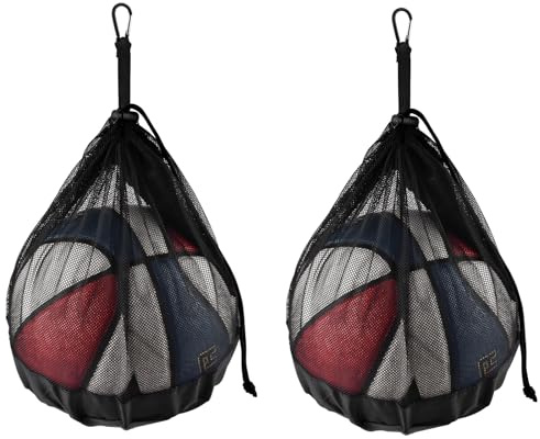 BROTOU 2 stycken bollväskor, bollnät för 1 bollar med dragkedja, ryggsäck bärbar nätpåse med karbinhake och dragsko för basket, fotboll, handboll, volleyboll, rugbybollar