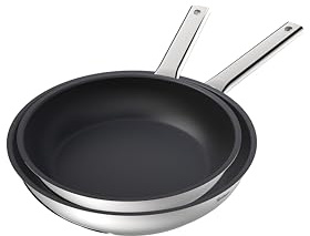 Rostique 24 cm and 28 cm Stainless Steel Non Stick Frying Pan, Suitable for All Cooking Hobs, Including Gas and Induction, PFOA Free