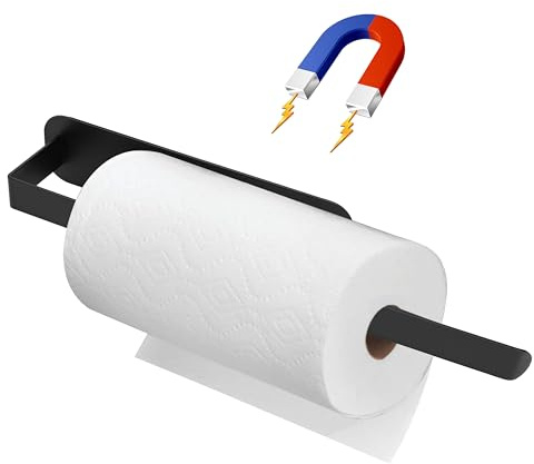 Yesaler Magnetischer Küchenrollenhalter aus Karbonstahl Starkes Magnetisches Küchenregal Handtuchhalter für Küchenorganisation und Aufbewahrung (Schwarz)