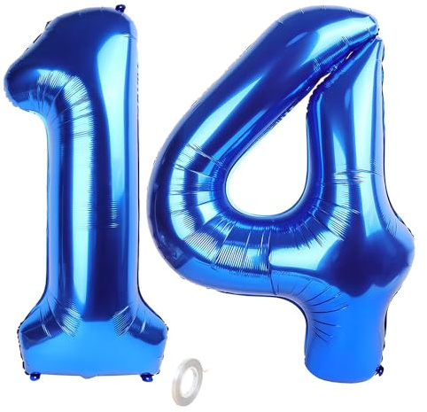 Balorise 40 Pouces Aluminium Ballon Géant Bleu Chiffre 14/41, Gonflable Hélium, Grand Numéro 0-9, 10-100 (101cm), Décoration de Foil Ballons pour Fête d'anniversaire et Mariage