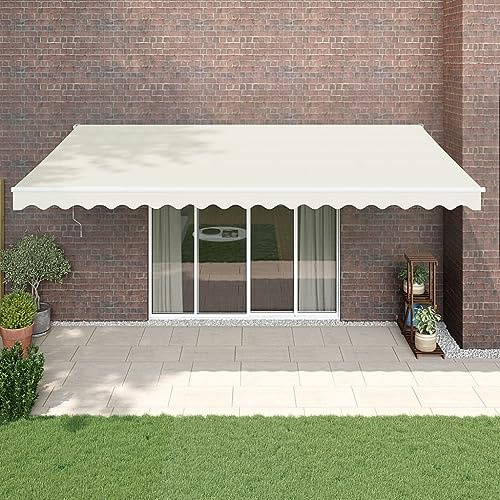 Toldo retráctil de 5 x 3 m motorizado manual para patio, para balcón y terraza, tela color crema y aluminio, resistente a la intemperie, fácil instalación