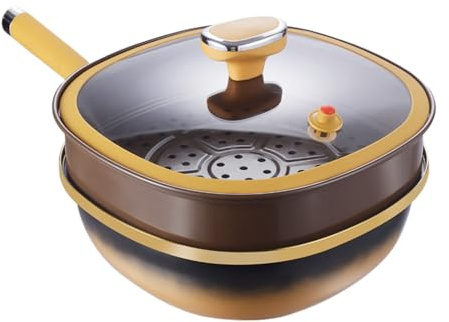 FRYGING NON -STICK STONGA - grande padella in lega con copertura trasparente | Robusti per compatibile, induzione, elettrico o gas, per carni, pancake e PL