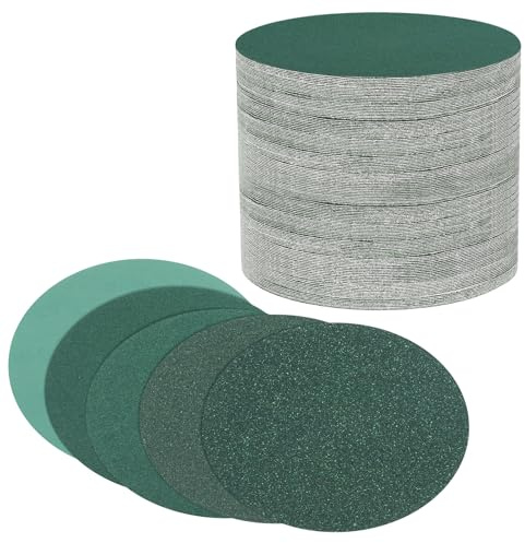 DTGN 5 Inch 80/120/150/180/240 Grit Hook and Loop Sanding Disc - 50 Pcs - Good for Wood Metal Stone Walls - Zirconia Abrasive Hook and Loop Sandpaper Orbital Sander Pads, Green