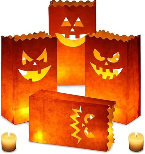 MYDZSI 20 Pezzi di Sacchetti Luminosi di Halloween, 5 Tipi di Sacchetti for Candele Resistenti alla Fiamma, portacandele a Forma di Lanterna for Decorazioni for Feste di Halloween