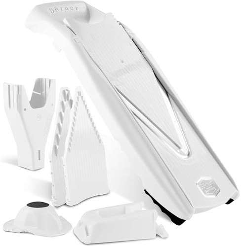 Börner Reston Lloyd - Mandolina rebanadora V5 (juego profesional) • Cortador en V con 10 estilos de corte y soporte de seguridad para alimentos • Cortador de cocina ajustable para verduras y frutas