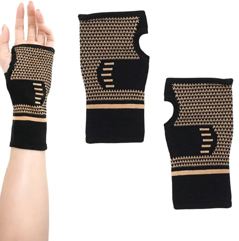 LLFYXM 2 Pack Wrist Supports for Carpal Tunnel, Copper Infused Compression Brace with Thumb Loop, wrist support right hand for Men and Women, Right & Left Palm Support, carpal tunnel relief, M