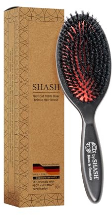 SHASH Spazzola per capelli con setole di cinghiale al 100% di primo taglio, adatta solo per tipi di capelli fini e sottili. Condiziona naturalmente i capelli, migliora la consistenza, esfolia, stimola