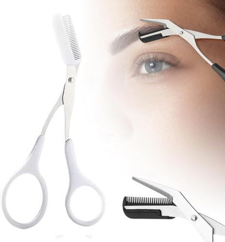 2026 Neue Verbesserte Augenbrauen Trimmer Schere, 2 In 1 Augenbrauen Schere Mit Kamm, Zum KüRzen Der Augenbraue Und WimpernschöNheit ZubehöR Geschenk FüR MäNner Frauen (Weiß)