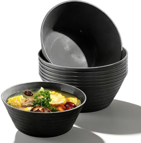 YTSMFL 8er Schüssel 17.5cm Groß Schwarz Bowl, Unbreakable Müslischalen Schwarz Schalensets Suppenschalen aus Kunststoff Plastik Suppenschalen für Snack Dessert Reis Nudeln