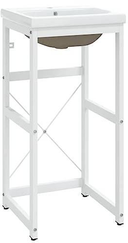 zylophax Mobile lavabo da bagno con lavabo da incasso bianco in ferro verniciato a polvere 40 x 38 x 83 cm in piedi con troppopieno moderno lavabo per bagno e lavanderia