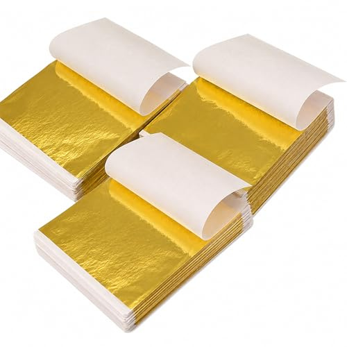 300 PCS Gold Leaf Sheets, Multipurpose Gold Leaf | for Crafts, Resin Arts, Furniture, Canvas, Decorating etc, Golden Foil Sheets for Gilding Nails Art and DIY