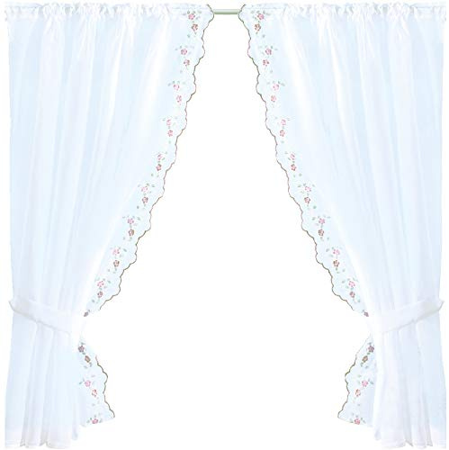 Arsvita Gardinenset Voile mit Stangendurchzug Serie: Satin, Auswahl: weinrot - Blumen Bestickt 4-teilig