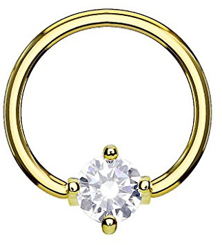 beyoutifulthings Ring ZIRKONIA Brustwarzen-Piercing Intim-Piercing Brust-Piercing Edelstahl Gold Silber ROSÉGOLD SCHWARZ 1,2/1,6mm Ring 10/ 12mm