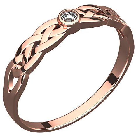 GWG Jewellery Ring 18K Roségold vergoldeter Keltischer Knoten mit steinweißem mit rundem Schliff – 9 in Geschenkbox für Frauen