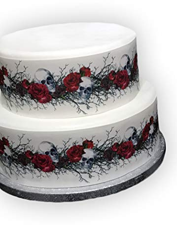 Halloween Skull Rose Border Edible Cake Topper Decoration - Great for larger cakes
