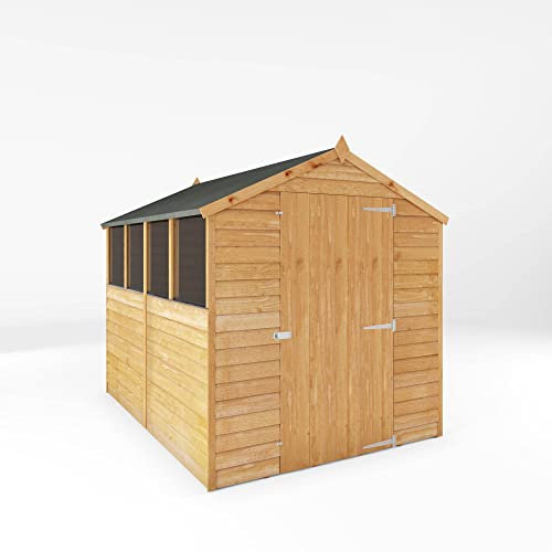 WALTONS | 8 x 6 Garden Shed Overlap Storage Sheds | Apex Roof | 8mm Overlap Cladding | Wood Garden Store Building | 10 Year Anti Rot Guarantee | 8 x 6 8ft 6ft (8 x 6 Single Door with Windows)