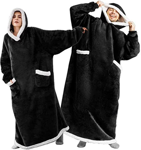 CASKIE One Piece Extra Long Hoodie Blanket for Women and Men, Oversized Fleece Wearable Sweatshirt for Adult, Super Warm Sherpa Hoodie, One Size XXXL