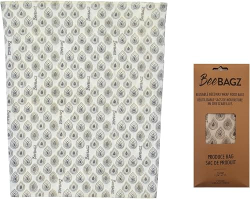 Reusable Beeswax Wrap Food Storage Bags, Plastic Free, Biodegradable, BeeBAGZ Produce Bag, 11” X 14”, Grey