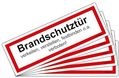 STROBO 5 Stück Aufkleber Brandschutztür im Format 7,2 x 21 cm | Sticker mit geschlitzter Rückseite für den Innen- und Außenbereich | UV-Schutz, Wind- und Wetterfest