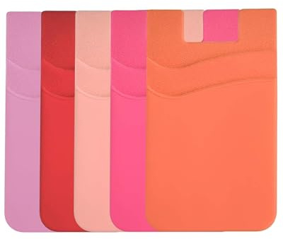 BIAJIYA Card Holder for Phone Case, Silicone Phone Card Holder Stick On Phone Wallet, Sticky Wallet ID/Credit Card Holder Pouch for iPhone Samsung and Most Cellphones, 5 Pack