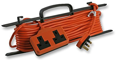 PRO ELEC 2 Gang Outdoor Garden Extension Lead – 15m Cable on Reel | Heavy-Duty Rubber Socket | High-Visibility Cable | UK Plug