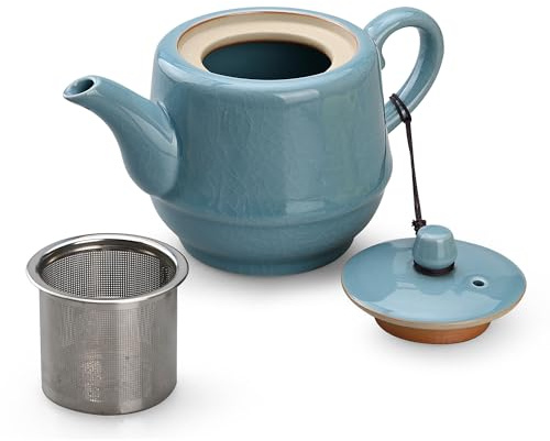 Amoysanli Ceramic Teapot with Infuser for Tea Coffee Milk as Gift Sky Blue | Tea Pot with Removable Stainless Steel Fliter for Loose Tea 14OZ/400ml (1-2cups) Teapots for Office and Home