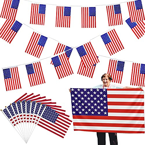 Bandera Americana Exterior de 3 x 5Pies, Banderines Patrióticos de Estados Unidos, Suministros de Fiesta Patriótica, Bandera Gigante de Estados Unidos, Banderas Americanas de Mano