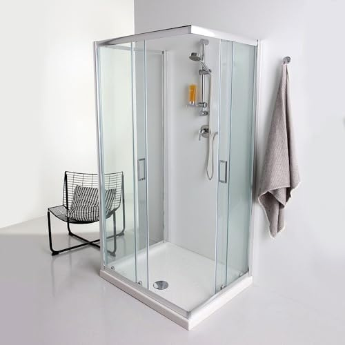 Cabine de douche 3 faces 80x120x80 cm en verre clair de 6 mm | Giada