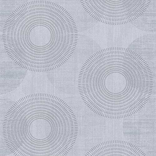 Papier peint moderne motif rond | Tapisserie salon grise avec motifs argentés | Papier peint gris intissé pour chambre adulte