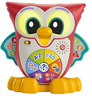 Fisher-Price - BlinkiLinkis Schlaue Eule, Deutshce Version, interaktives Lern-Spielzeug mit Musik, Lichtern, Melodien und Sätzen, Babyspielzeug für Kinder ab 18 Monaten, HJM73