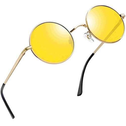 Joopin Retro Round Sunglasses for Women Men Polarised UV Protection | Hippies fashion vintage classic 90s small circle rounded tinted shades lightweight festival party costume halloween
