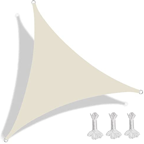 KUAW Telo Vela Ombreggiante Triangolare 6x6x6m Protezione Anti Raggi UV Vela Ombreggiante Parasole per Giardino, Balcone E Terrazzo, Beige
