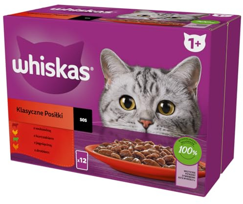 WHISKAS Aliment humide en sauce Chat adulte 12x85g Les Repas Classiques (Lot de 4) 48 Sachets