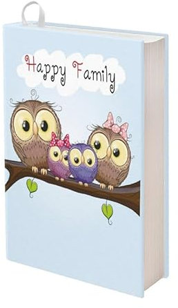 Kuiaobaty Eulen-Familien-Druck, Buchhülle für Kinder, Notizbuch, Tagebuch, Cartoon-Vögel, Buchschutz, Stoff, Einband, passend für 27,9 x 22,9 cm