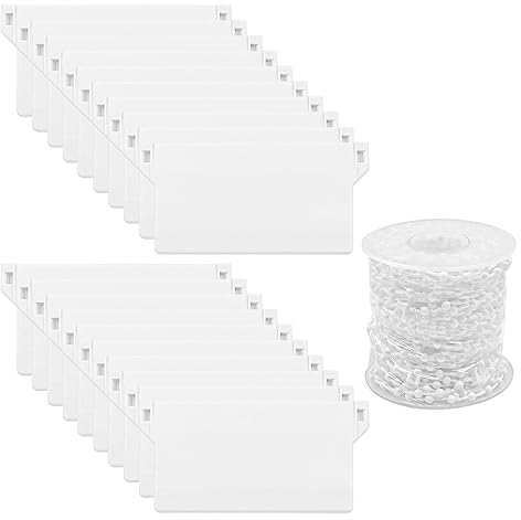 20 Stück Vertikal Jalousien und 10 Meter Weiß Kettenrollo Kette 89mm / 3,5 Zoll Lamellenvorhänge für Vorhang Tür Fenster Zubehör