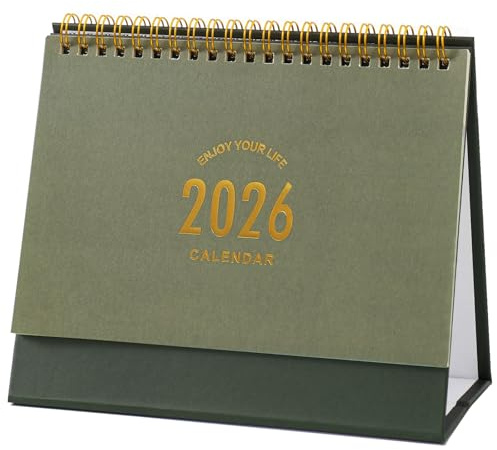 Small Desk Calendar 2026-2027, Standing Flip Desktop Calendar from Now to June 2027 - Metal Ring Twin-Wire Binding Monthly Desktop Calendar for Home Office School (Green)