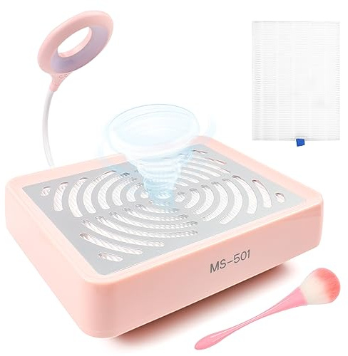 Staubabsaugung für Nägel mit Filter & Lampe，Professionelle nagelstaubsauger Nagel Staubabsaugung Staubabsaugung Nagelstudio für Nagelstudio, Salon, Nageldesign & Maniküre mit Nagelbürste (Rosa)