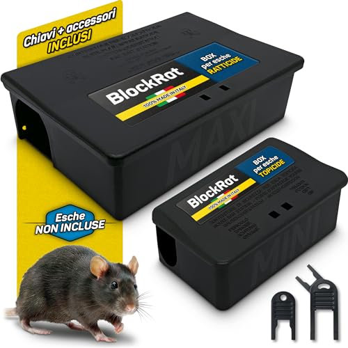 Trappola per Topi e Ratti Grandi Professionale, 2 Scatole Porta Esche di Veleno Topicida Non Incluso, Contenitori Per Esterno e Interno per Esca in Bustine, Blocchi e Grano, Chiavi e Accessori Inclusi