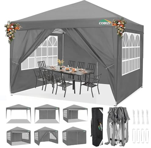 COBIZI Faltpavillon 3x3m Pavillon Wasserdicht Stabil Partyzelt Faltbar | 3 Höhen, Tente de réception d’extérieur avec 4 parois latérales anti-UV pour mariage, extérieur, jardin, fête et marché