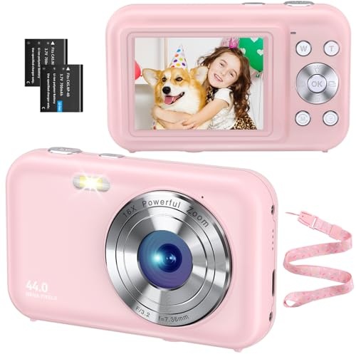 Digitalkamera FHD 1080P 44MP Fotokamera Ultra dünn Fotoapparat Digitalkamera mit Batteries Einfache und Tragbare Digital Kamera für Kinder/Jungen/Mädchen/Studenten/Anfänger/Senioren（Rosa）