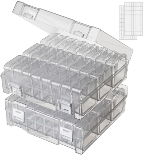 Bead Storage Containers, Craft Bead Organiser Storage Box, Diamond Art Storage Box Small Craft Organiser Box with Hinged Lid for Nail Beads Seeds Glitter Rhinestones (2 Pack - 24 Slots Transparent)